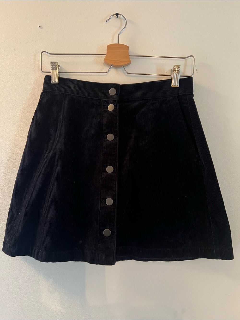 Navy Button-Front Corduroy Skirt - Women